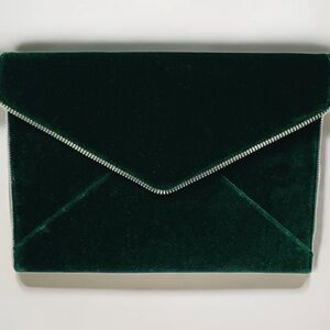 Rebecca Minkoff Emerald green suede envelope clutch NWOT